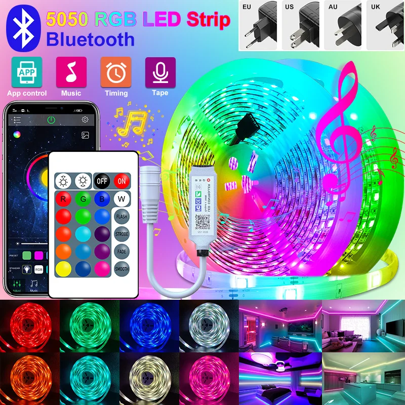 Bluetooth Led Strip Light 5M-20M RGB 5050  Led Lights Tape Flexible Wifi LED Strip Ribbon for Room Home Christmas Party