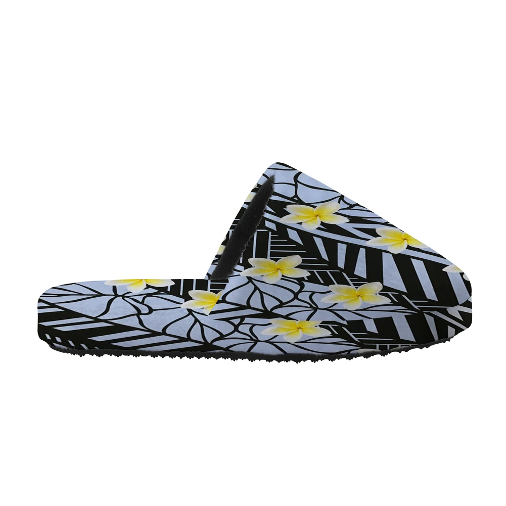 Noisydesigns Men Cotton Hawaii Polynesian Plumeria Indoor Non-slip Soft Flat Shoes Warm Slippers House Plush Fashion