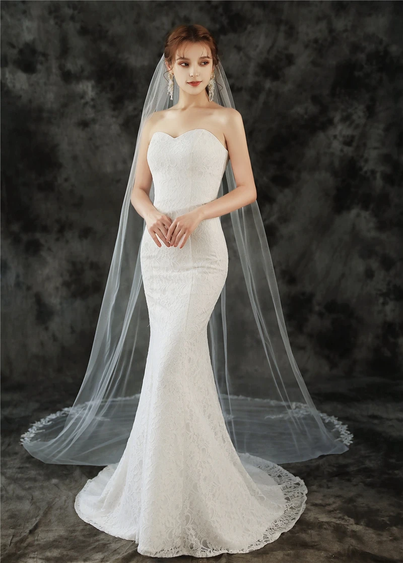 Voile de mariée blanc ivoire avec peigne et appliques en dentelle, accessoires de mariage, nouvelle collection 2023