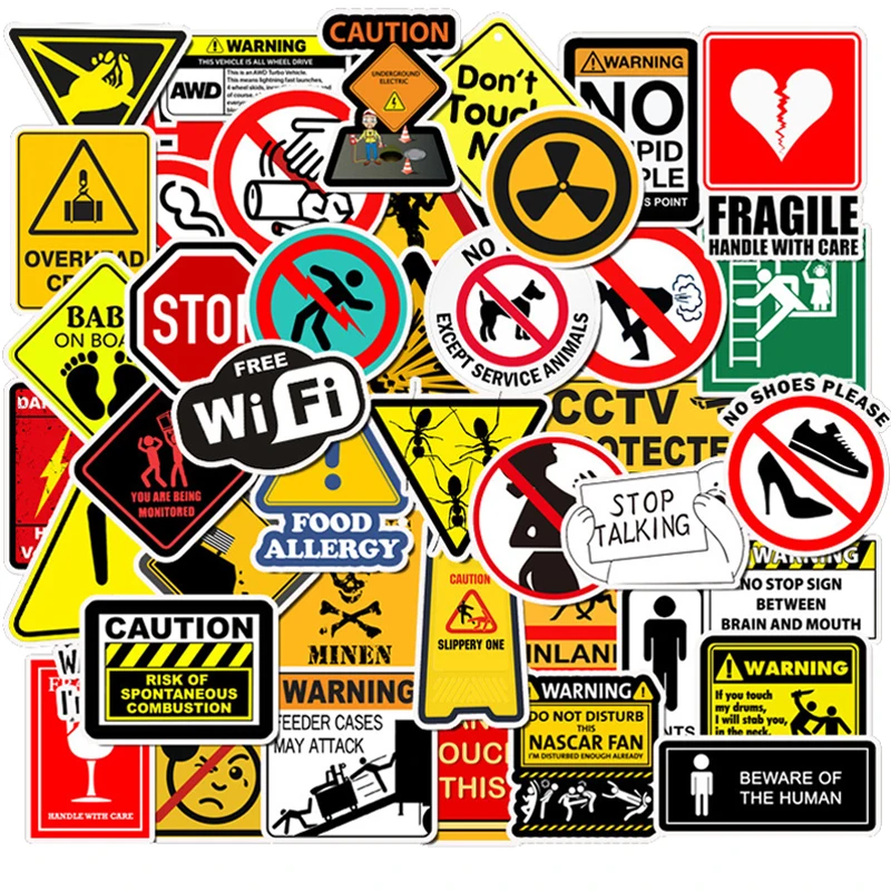 10/30/50PCS Warning Stickers Danger Banning Signs Reminder Waterproof Decal Sticker to Laptop Motorcycle Luggage Phone Snowboard