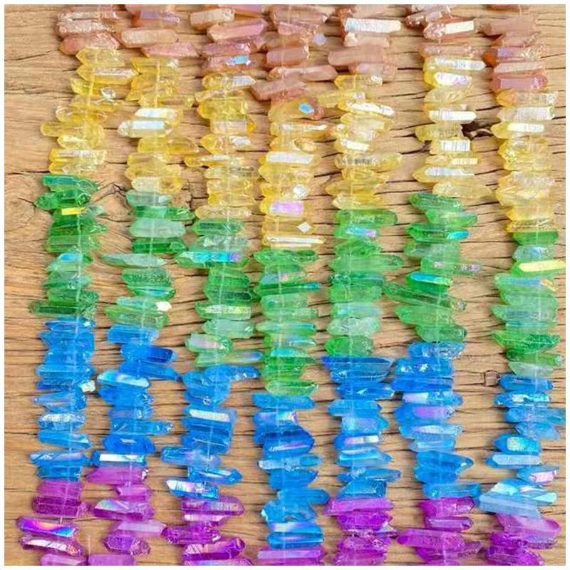 Approx 63PCS/Strand,Gradient Color Natural Quartz Crystal Graduated Stick Point Loose Spacer Beads Jewelry For Pendant Making