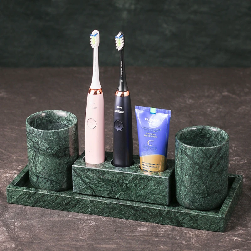 Natural Green Marble Bathroom Accessories Set Bathroom Organizer Storage Set Tumbler Lotion Bottle Toothbrush Holder Jewelry Box