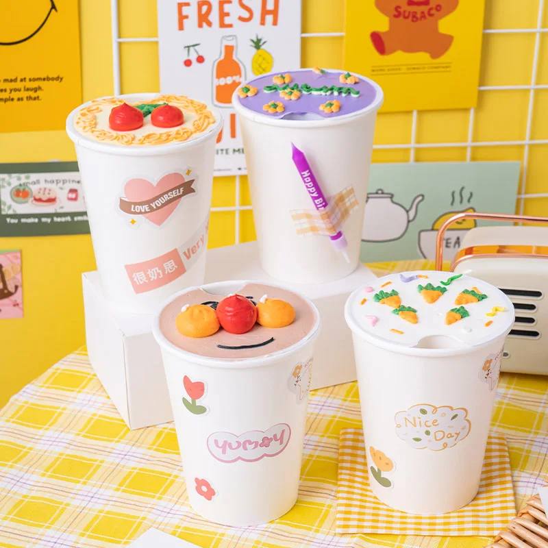 50pcs Net red disposable milk tea cake cup thick with cover juice driking paper cup DIY dessert creative packaging cup holder