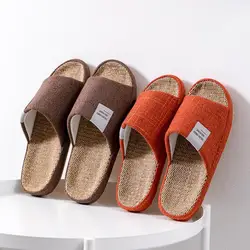 Breathable Flax Slippers Women Men Indoor Mute Slipper Anti-slip Lovers House Floor Shoes Soft  Ladies Summer Home Slides