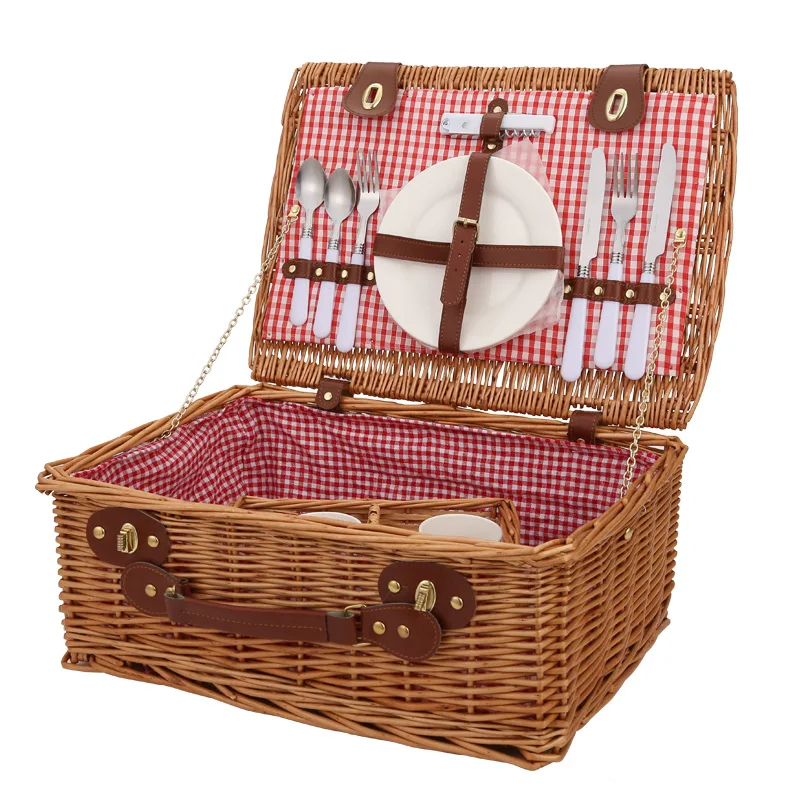 

Natural Wicker Picnic Storage Box Portable Picnic Food Storage Container Outdoor Picnic tableware Snack Drink Storage Organizer