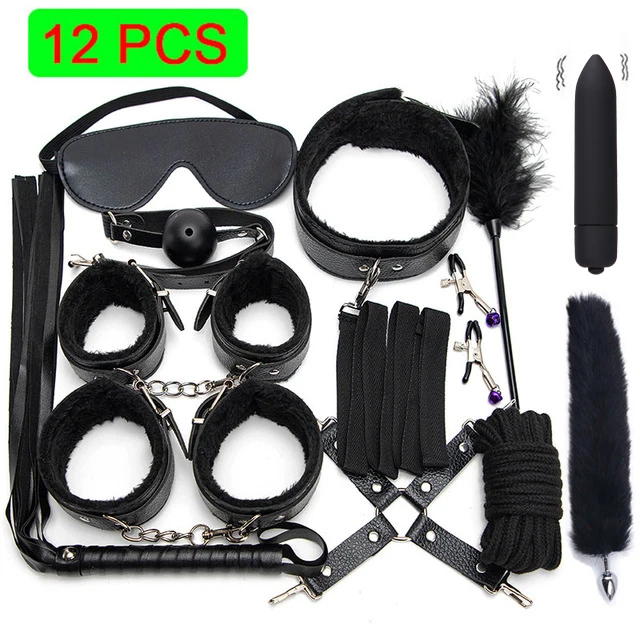 BLACKWOLF Bed Bondage Set BDSM Kits Exotic Sex Toys For Adults Games Leather Handcuffs Whip Gag Tail Plug Women Sex Products