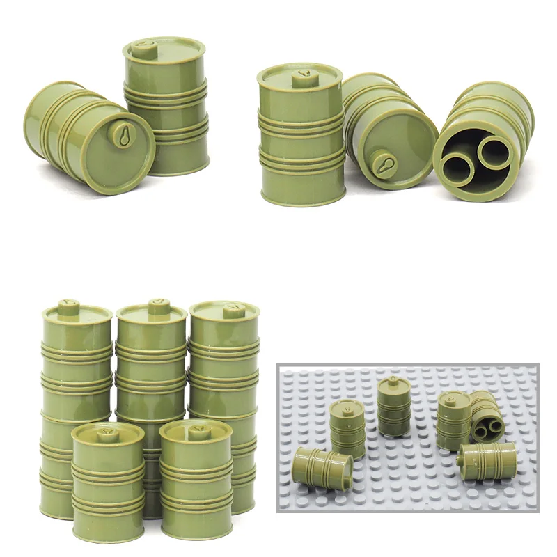 Military Green Oil Drum Building Blocks Piece Lot Diy Army Soldier Figures Weapons Technology Set Model Boy Christmas gifts Toys