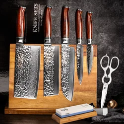 YARENH 8pcs Chef Kitchen Knife Set 73 Layers Damascus Chopper Utility Fruit Santoku Knives-Scissors-Knife Holder-Whetstone-Gifts