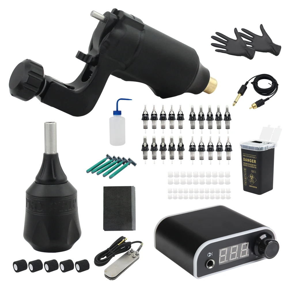 Tattoo Complete Kit Rotary Machine Power Supply Pedal Cartridge Needle Grip for Professionals