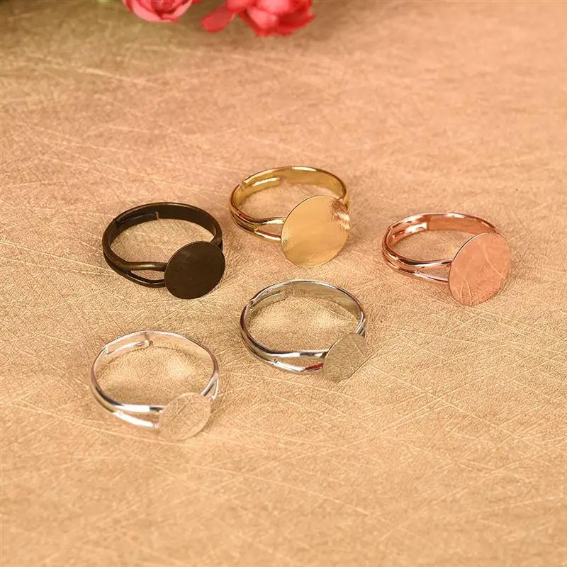 10pcs Adjustable Blank Ring 8/10/12mm Cabochon Cameo Flat Ring Base Settings Pad Bezel Tray Blanks DIY Jewelry Making Findings