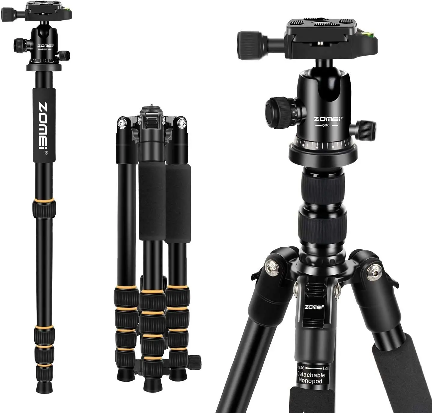 

ZOMEI Q666 Camera Tripod with Ball Head Lightweight Professional Compact Travel Monopod Tripod for Phone Nikon Canon Sony DSLR