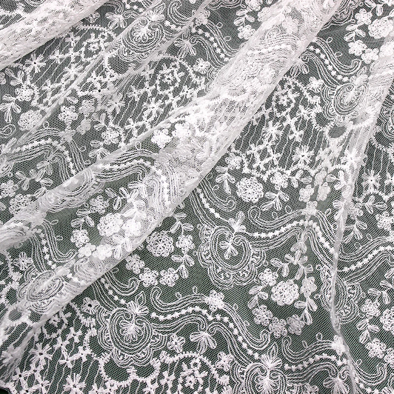 Fashion New 130cm wide Nylon Lace Fabric Cotton Embroidery Lace Cloth Material Sewing Accessory X250