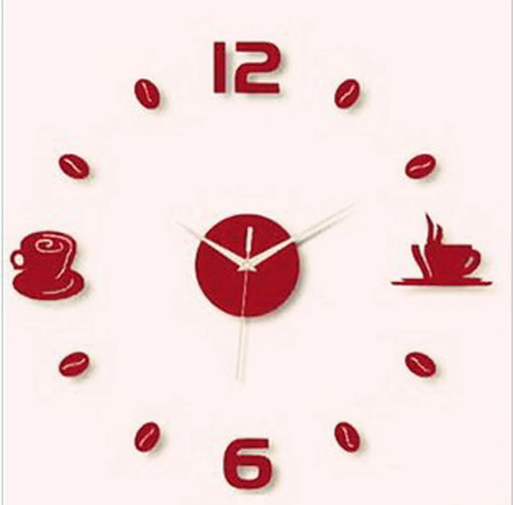 3D Mirror Wall Clock Self Adhesive Mute Acrylic Art Kitchen Clocks DIY Coffee Bean Coffee Cup Mug Decor Wall Stickers Wall Decor