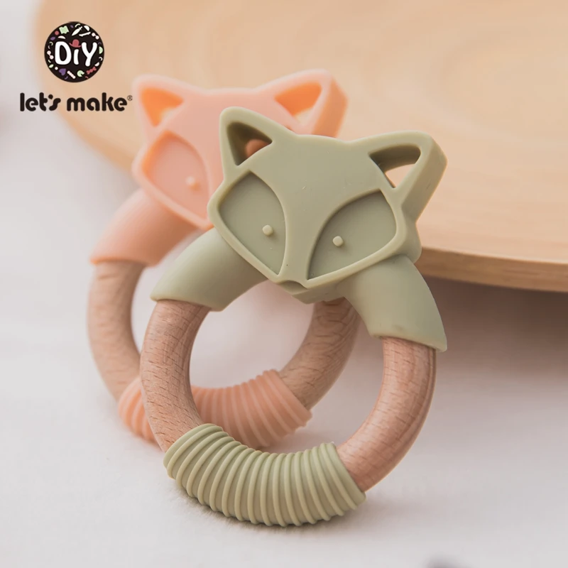 Let's Make 3pcs/set Baby's Beech Silicagel Rattle Suit Fox Teether Food Grade Free BPA Baby Toys Gift Products Kids With Box