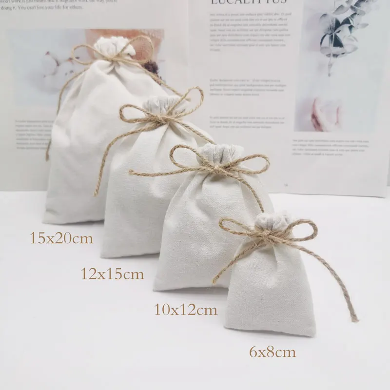 

50PCS Linen Gift Bag Packaging Jewelry Cosmetic Makeup Cotton Linen Drawstring Pouch Wedding Party Sachet Print Logo Custom Sack