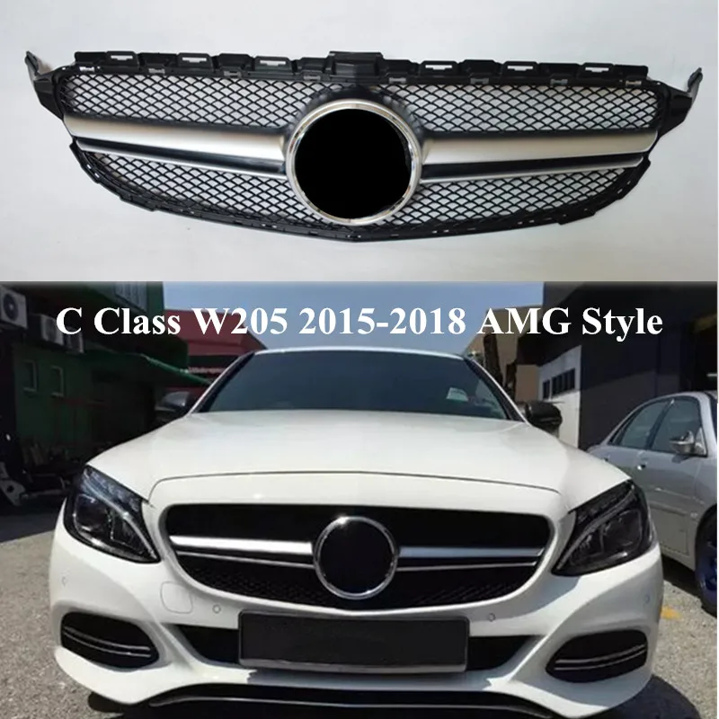 

AMG Front Auto Grill Grille For M-ercedes B-enz C Class W205 C180 C200 C220d C250 C260 C300 C400 2015 2016 2017 2018 Car Grilles