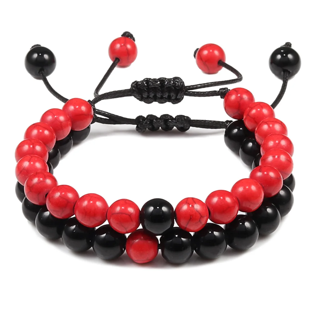 2PCS/Set Braided Bracelets Men Natural Stone YingYang Lava Bead Bracelet Yoga Bangles Best Friend Jewelry Couple Gift Set Unisex