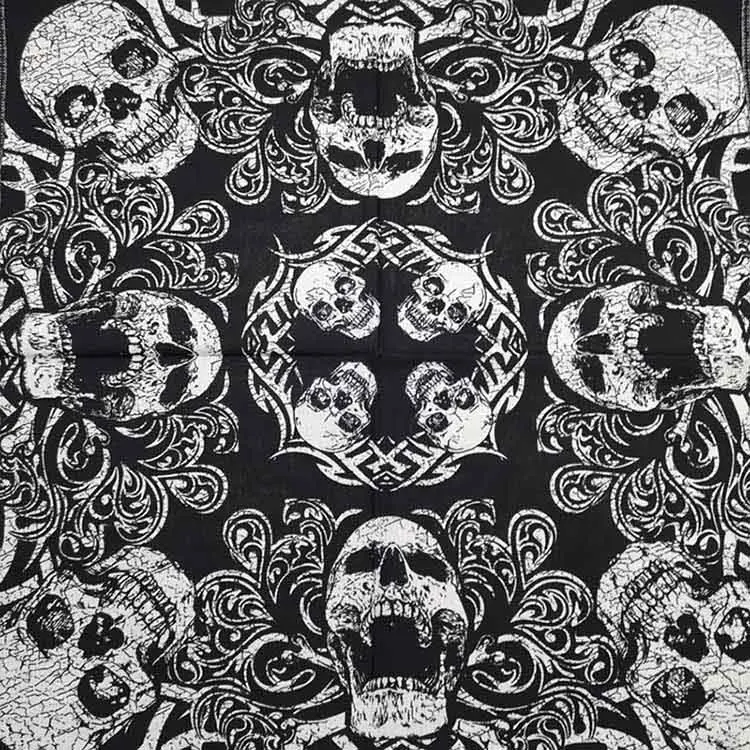 Totenkopf-Bandana, modisch, Hip-Hop, 100 % Baumwolle, quadratischer Schal, schwarz, Paisley-Fahrrad-Stirnband für Damen/Herren/Jungen/Mädchen