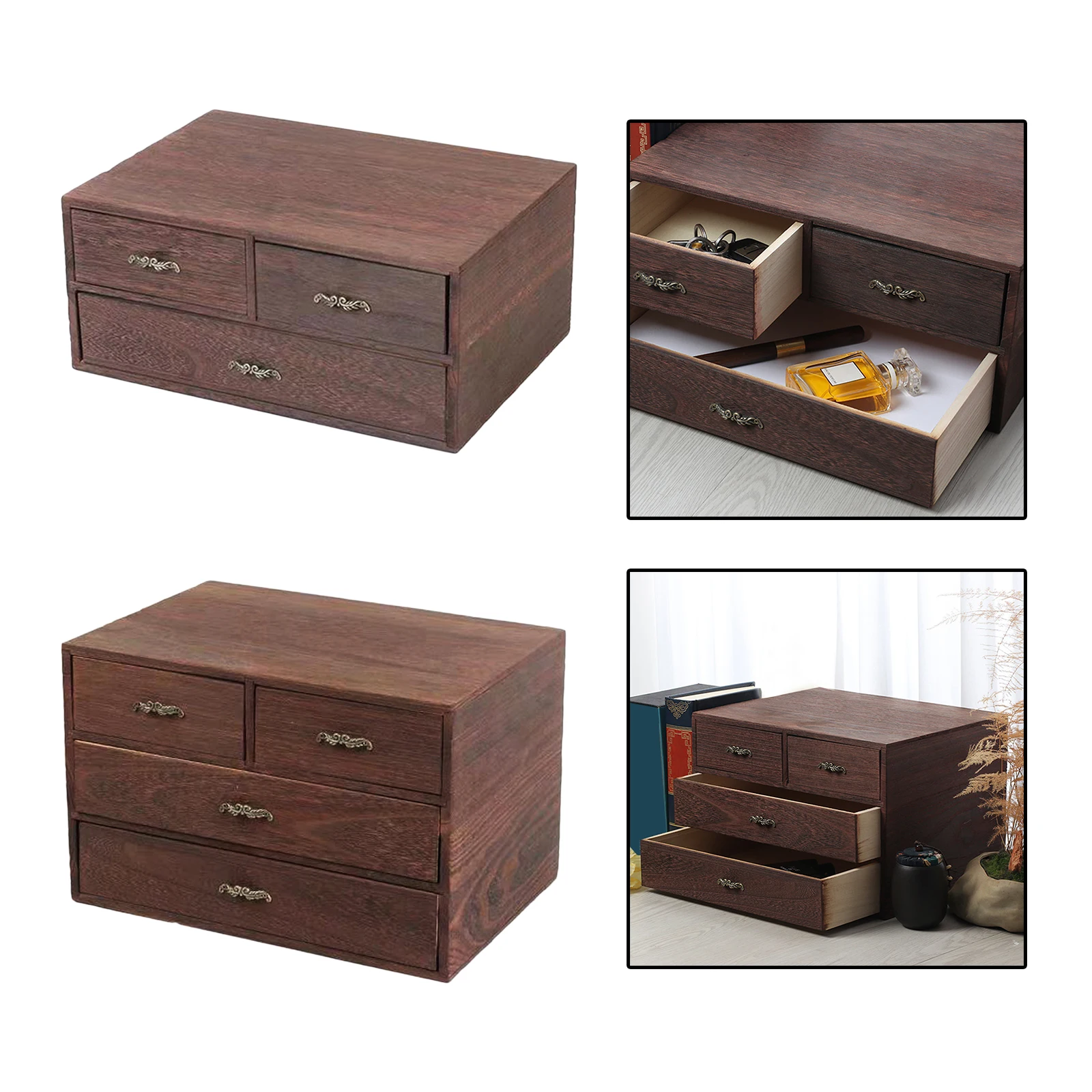 Portagioie retrò tipo di cassetto organizzatore Desktop custodia in legno scatole regalo Decorative per la casa gioielli Trinket Treasure Organizer