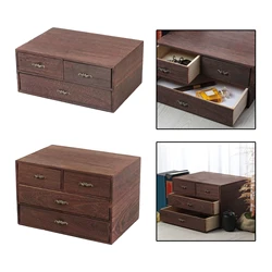 Retro Jewelry Box Drawer Type Organizer Desktop Wood Storage Case Home Decorative Gift Boxes Jewelry Trinket Treasure Organizer