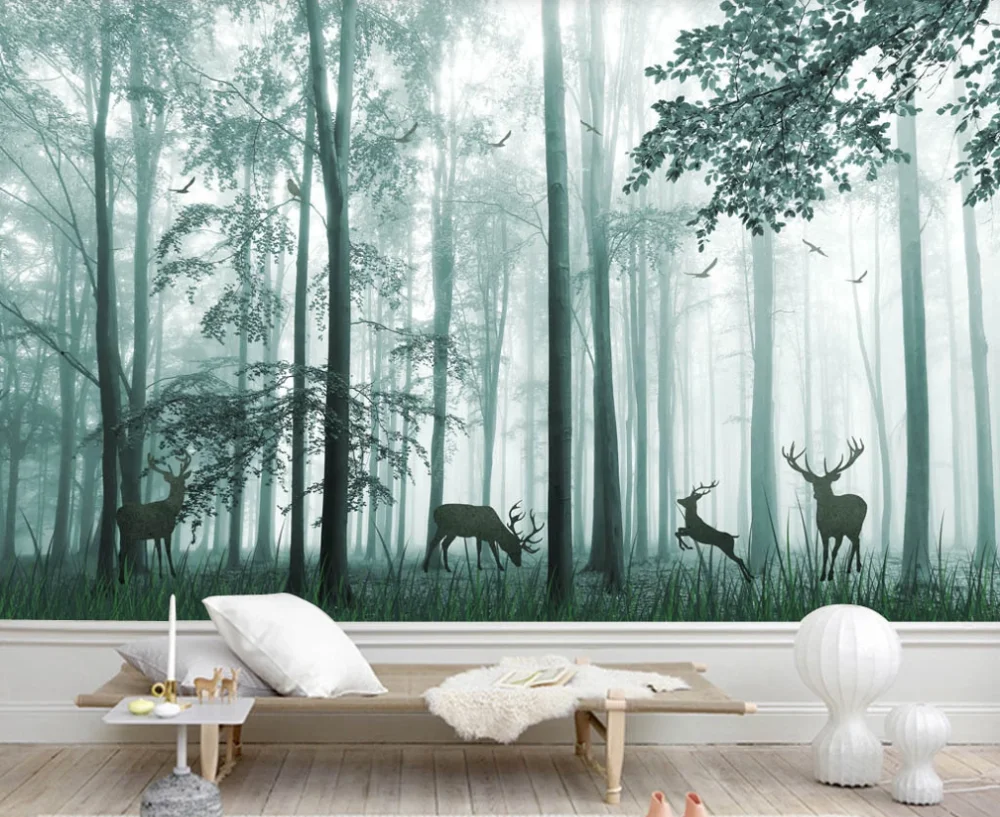 Custom Mural Wallpaper 3D5D8D Fantasy Forest Elk Background Wall