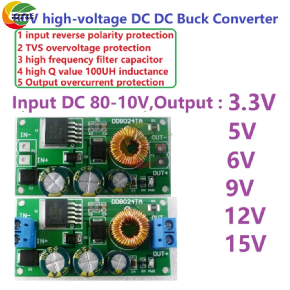 Buck Converter Module High Voltage Buck Converter Module DD8024TA DC-DC 10-80V to 3.3V-15V With Terminal Block or Terminal Block