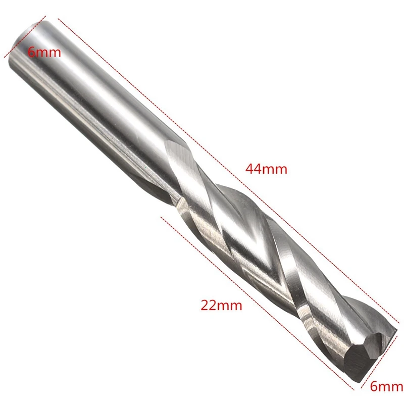 1 sztuk podwójne flet spiralna obieraczka frezy cnc drewna akrylowe wiertła węglika 2 flety 6*6*22*44mm frez Bit