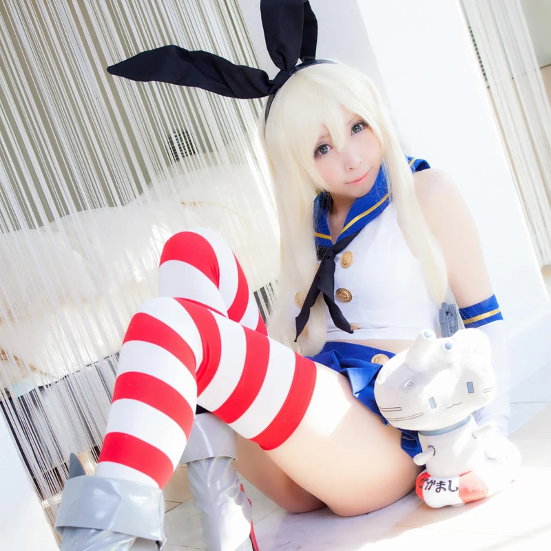 Anime Shimakaze Uniforms Cosplay Costume with Socks Shimakaze Cosplay Wig Free Shipping