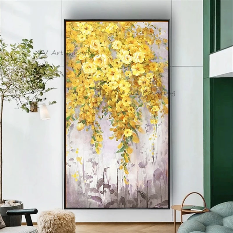 The Palette 100% Handpainted Color Large Knife Flower Oil Painting Abstract On Canvas Modern Home Decor Art Yellow Wall Picture