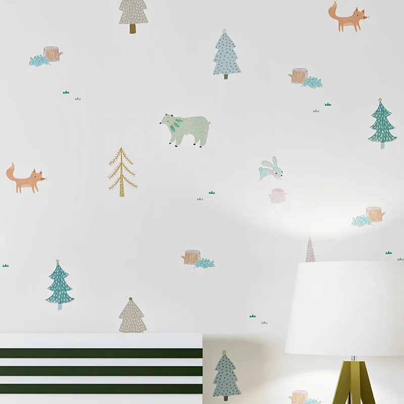 Children's Wallpaper Bedroom Girls' Boys' Room Nordic Style Graffiti cute animal Korean cartoon wallpape