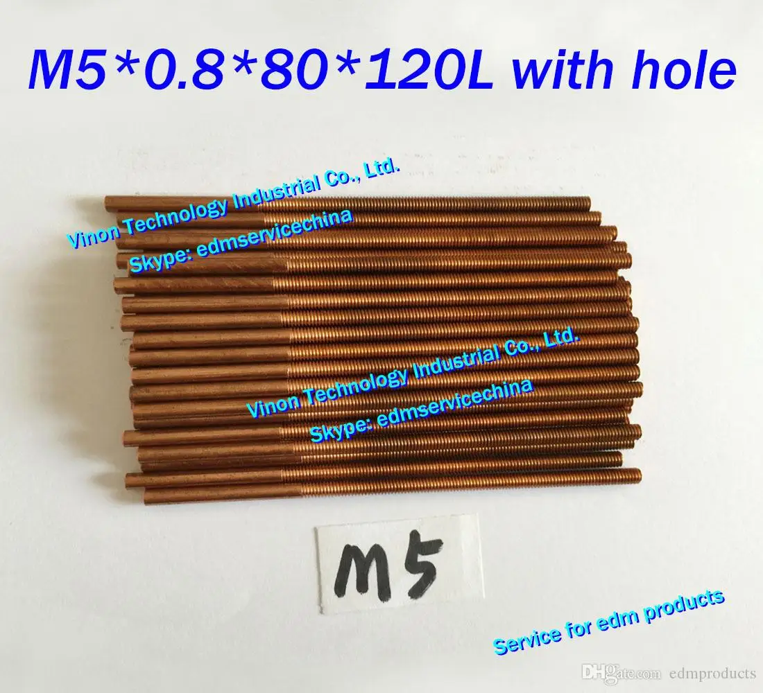 (5PCS Pack) M5*0.8*80*120mm edm Copper Thread Electrode with hole (thread L=80mm), Tapping electrode copper M5 orbital for EDM