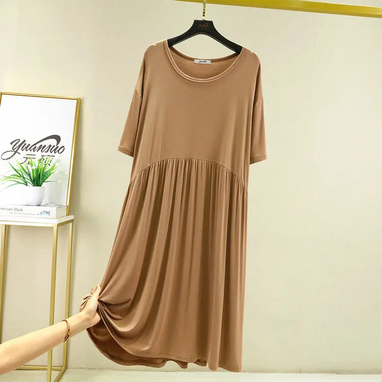 Camisones de manga corta para mujer, vestido plisado, suelto, coreano, talla grande, negro, Verano