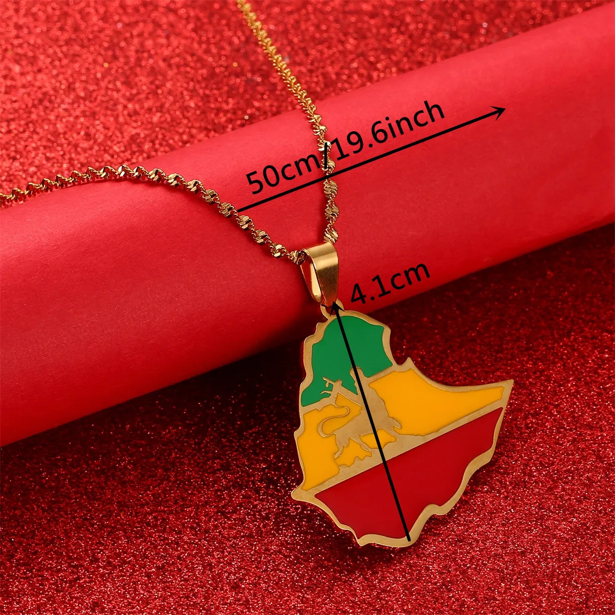 Stainless Steel Ethiopian Flag Lion Map Pendant Necklace Women Men Trendy Ethiopia Lion Chain Jewelry