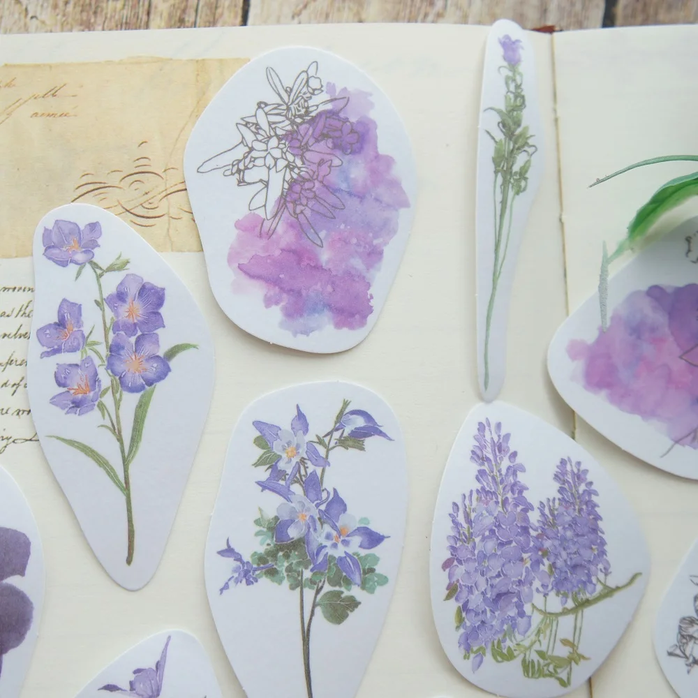 38pcs Purple Flower Watercolor Irises Style Paper Sticker Scrapbooking DIY Gift Packing Label Decoration Tag