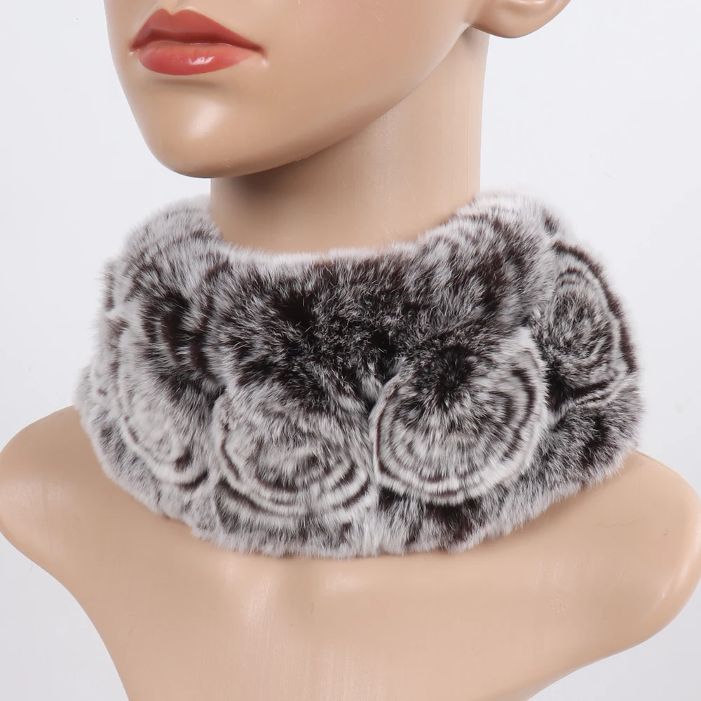 Damen Elastischer Blumen-Schal aus echtem Rex-Kaninchenfell, Natürlich Warmer Rex-Kaninchenfell-Stirnband, Damen Winter Echt-Rex-Kaninchenfell-Schals – Detail 6
