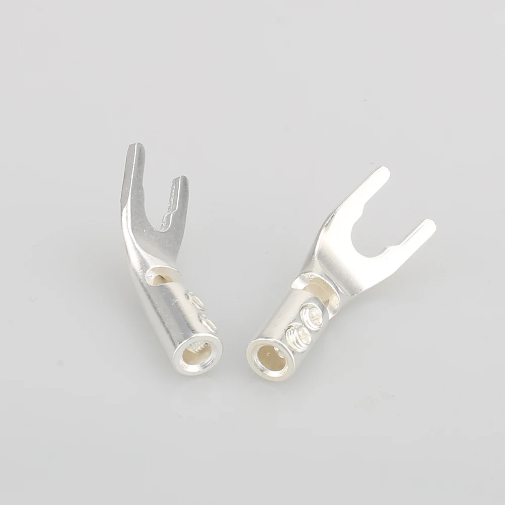 

Audiocrast Brass Silver Plated Spade Plug Speaker Cable Wire HiFi Fork Connector Audio Cable Accessory