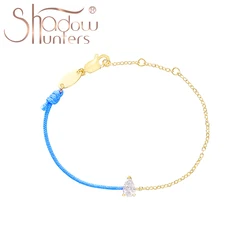 SHADOWHUNTER New 925 Sterling Silver Thin Rope Bracelet Water Drop Crystal Bracelet Blue Line Chain For Young Girl Women Jewelry