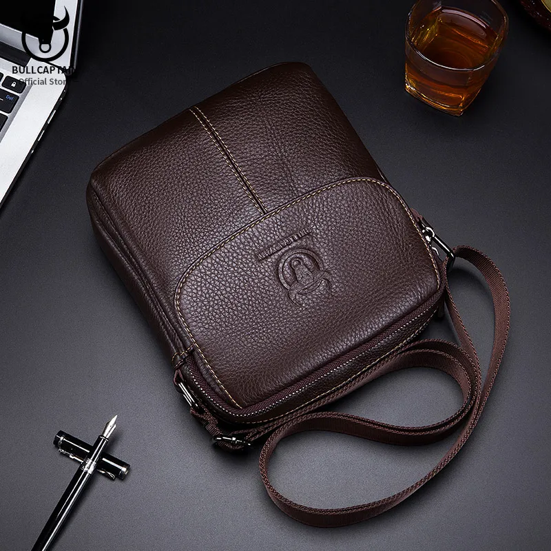 BULLCAPTAIN Casual Men\'s Crossbody Bags 100% Genuine Leather Men\'s Shoulder Bag Fashion Business Men\'s Messenger Bags