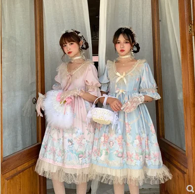 Robe douce à volants pour filles, cosplay japonais, vintage, kawaii, princesse, fête du thé, gothique, mignon, imprimé de nœud papillon, taille haute