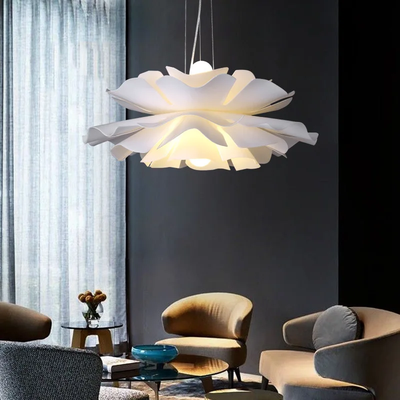 Nordic Decoration White Flower Pendant Lamp E27 Bulb Acrylic Flower Lampshade Bedroom Suspension Hanging Light for Living Room