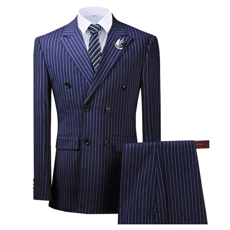 

SOLOVEDRESS Royal Blue Men's Suit 2-Piece Pinstriped Tuxedo Notched Lapel Slim Groom Wedding Office Meeting (Blazer + Pants)