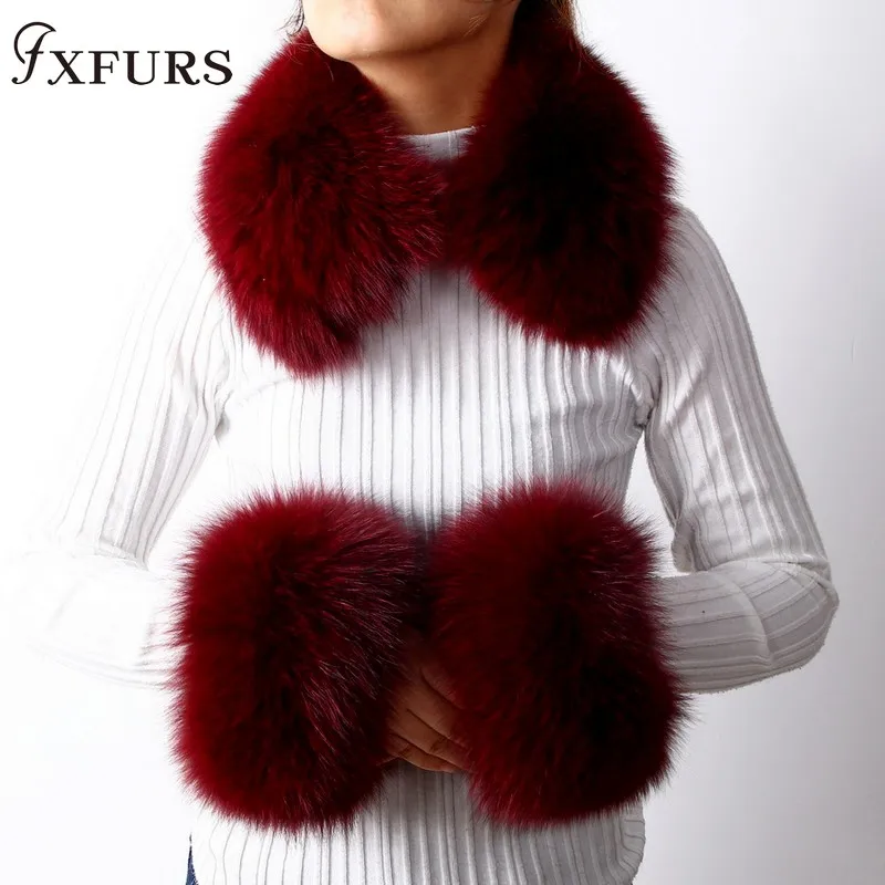 2020 New Fox Fur Collars Real Fur Cuffs Raccoon Fur Scarves a Set Winter Warm Fur Scarves Cuffs Match Cashmere Overcoats 