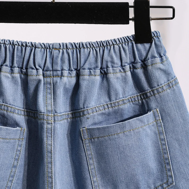 Denim Shorts For Women High Waist Blue Wide Leg Thin Jeans Summer Casual Elastic Waist Loose Shorts Hot Pants S-5XL