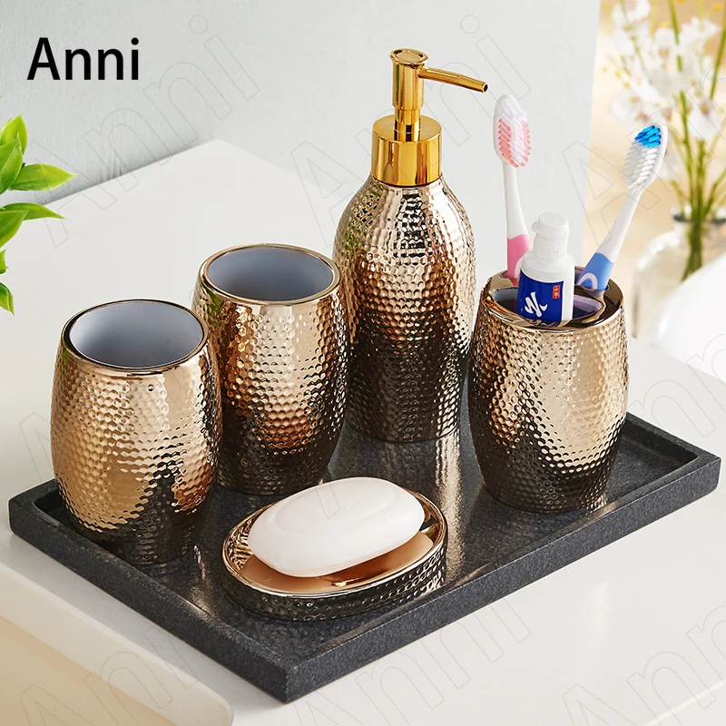 Creative Gilded Resin Bathroom Accessories Set European Modern Plating Silver Plated Household Five Piece Set Shower Accessories