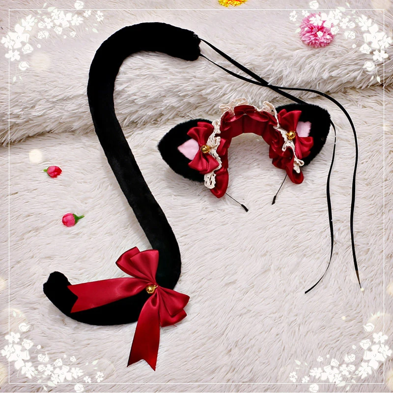 

Plush Fox Cat Ear Headband Tail Set Anime Cosplay Lolita Housekeeper Maid Dressing Set Women Carnival Party Costume Props