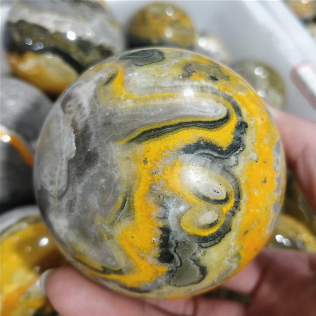 5-7CM Gemstone Bumblebee Jasper Yellow Quartz Natural Stones Sphere Charm Crystal Balls Mineral Collection Indie Amazing Jewelry