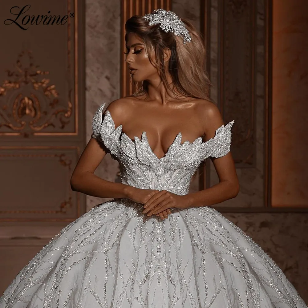 2021 brilhantes lantejoulas de luxo médio oriente vestidos de casamento vestido de novia com longo trem dubai marroquino arábia saudita vestido de noiva