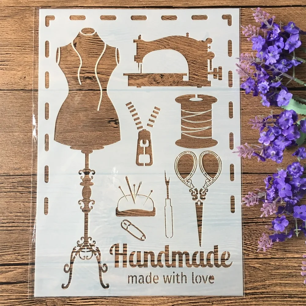 2Pcs/Lot A4 Sewing Machine Scissors DIY Craft Layering Stencils Painting Scrapbooking Stamping Embossing Album Paper Template