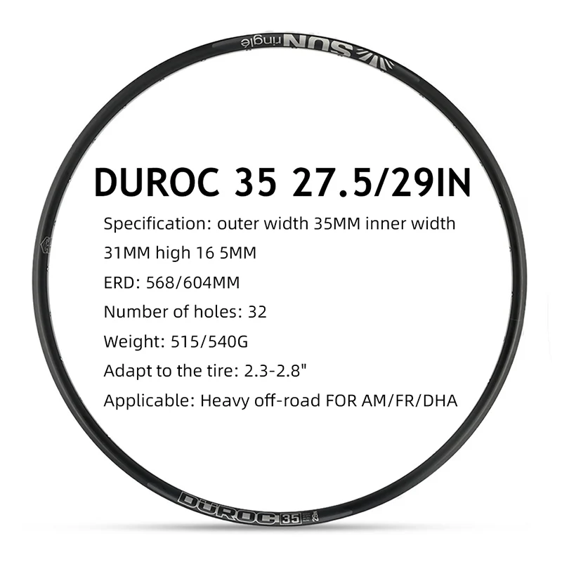 SUNRingle DUROC 30 35 40 Bicycle rim Aluminum alloy Mountain bike 29 27.5 inch 28H 32H AM/FR/DH Heavy off-road vacuum wheel rim