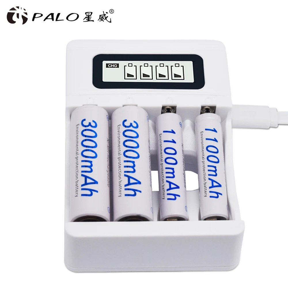 PALO 1.2V AAA Và Pin Sạc AA NI-MH 2A 3A Pin Aa Aaa Pin + Màn Hình LCD AA AAA Sạc thông Minh USB Sạc Nhanh